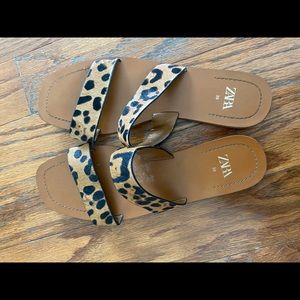 Zara cheetah suede slide sandals